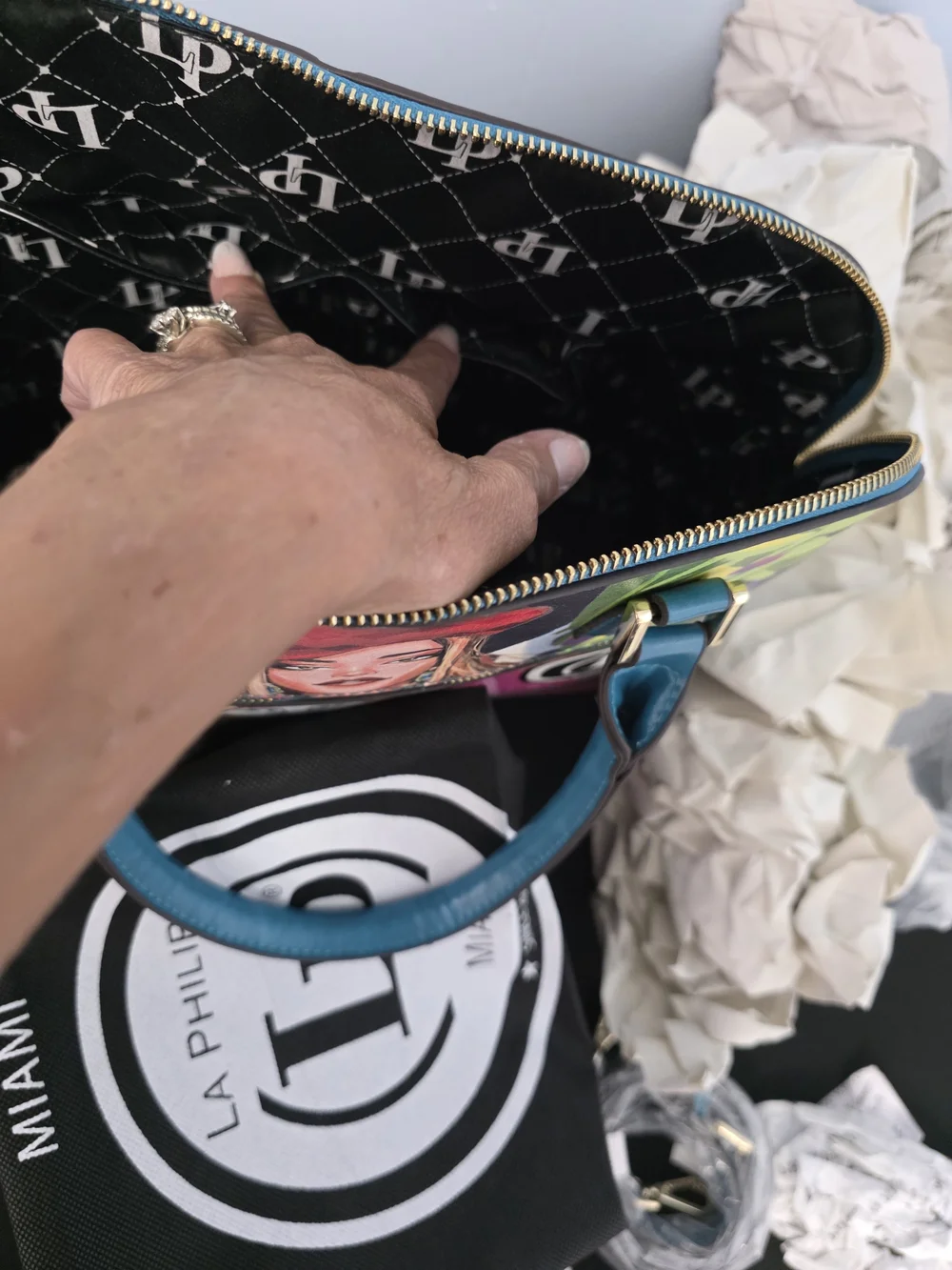 La Philipe Miami Floral Illustration Dome Satchel - Pink/Teal